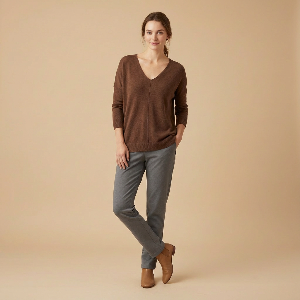 Nella – Cienki Sweter z Dekoltem w Serek