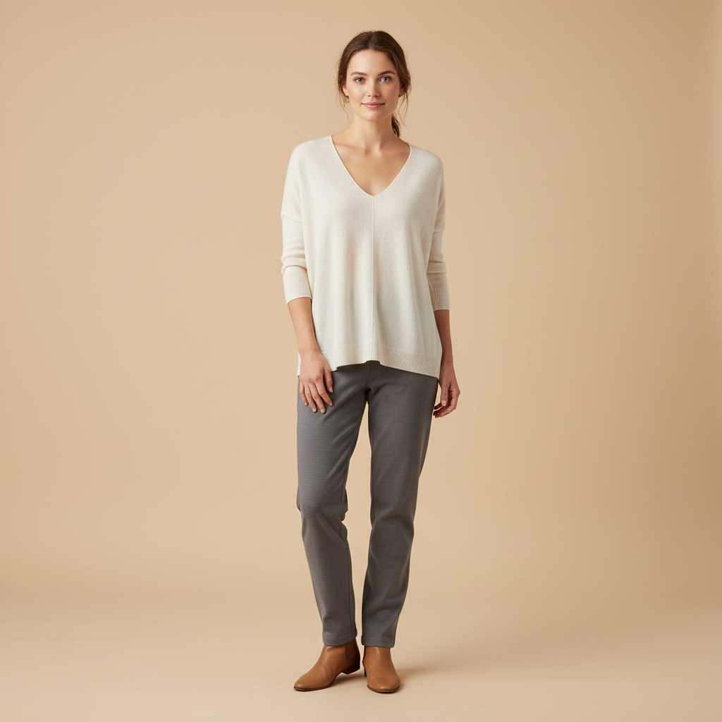 Nella – Cienki Sweter z Dekoltem w Serek