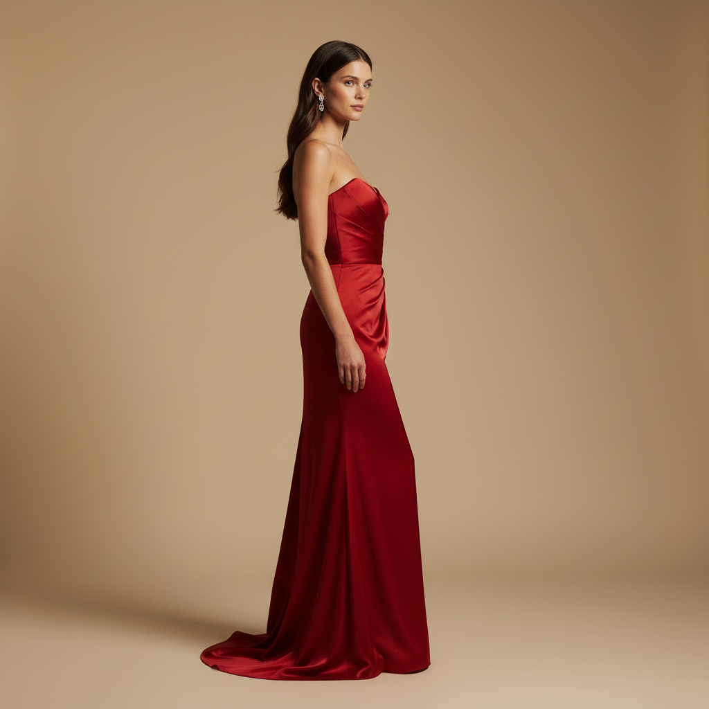 Selene – Bezramienna Modelująca Długa Sukienka Jedwabna