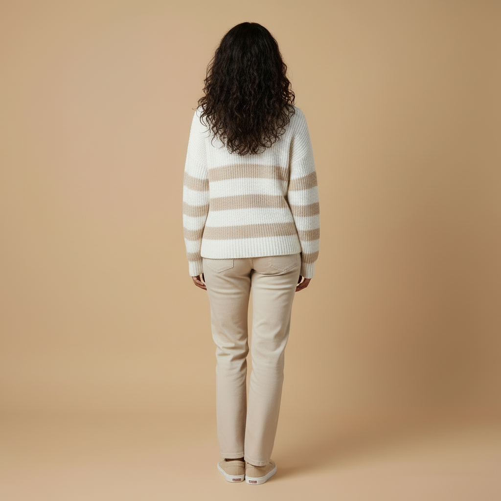 Noemi – Pasiasty Dzianinowy Sweter z Półzamkiem