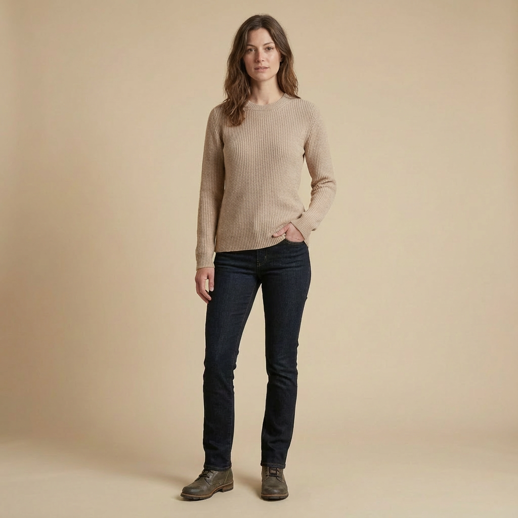 Elodie – Prążkowany Sweter z Okrągłym Dekoltem