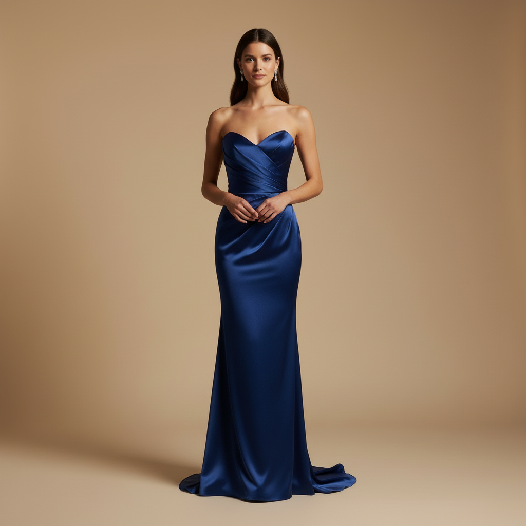 Selene – Bezramienna Modelująca Długa Sukienka Jedwabna