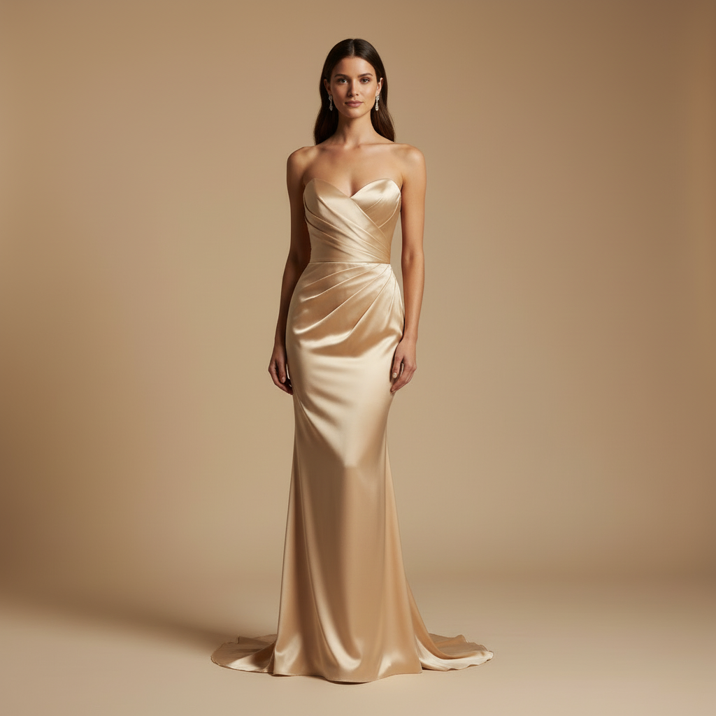 Selene – Bezramienna Modelująca Długa Sukienka Jedwabna