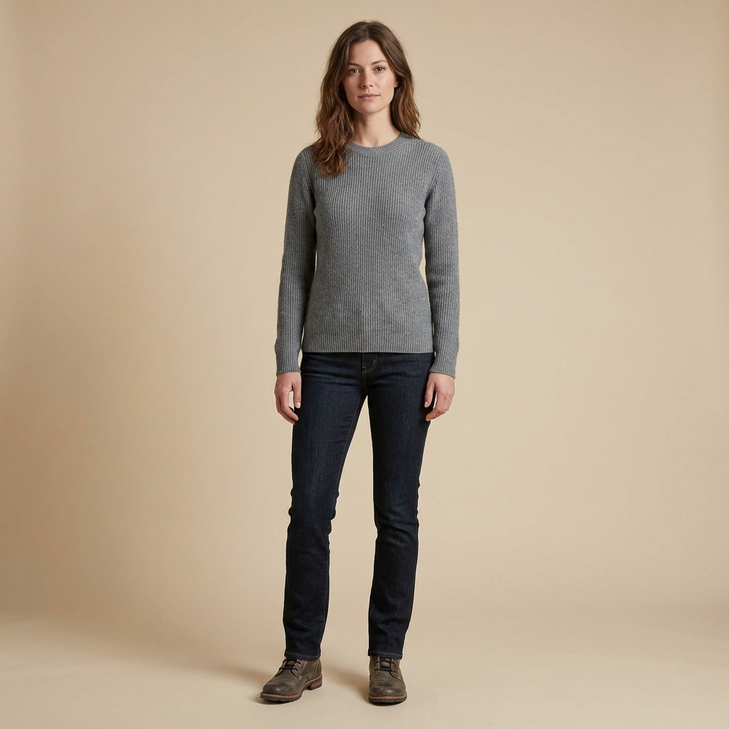 Elodie – Prążkowany Sweter z Okrągłym Dekoltem